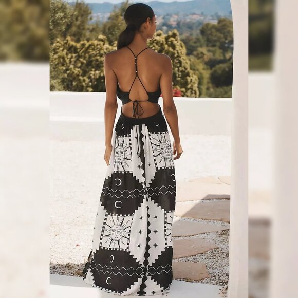 Anthropologie Tigre Indigo Halter Maxi Dress XL Printed Lightweight Slit 42964 - Picture 2 of 5